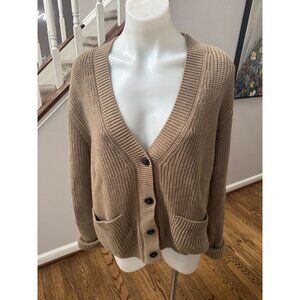 Sunspel Beige Chunky V-Neck Button Front Cardigan